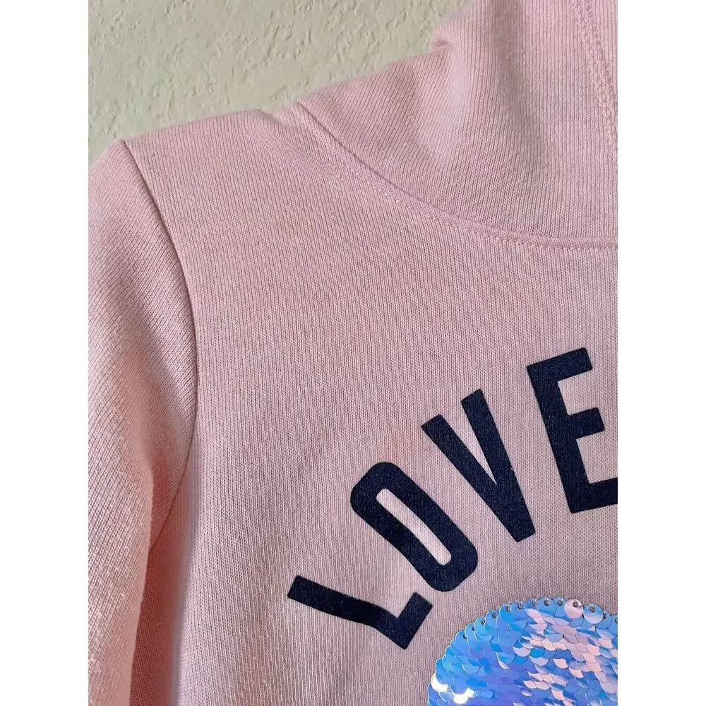 Justice Pink Flip Sequin Heart Love More Justice Girls’ Pullover Hoodie Size 8